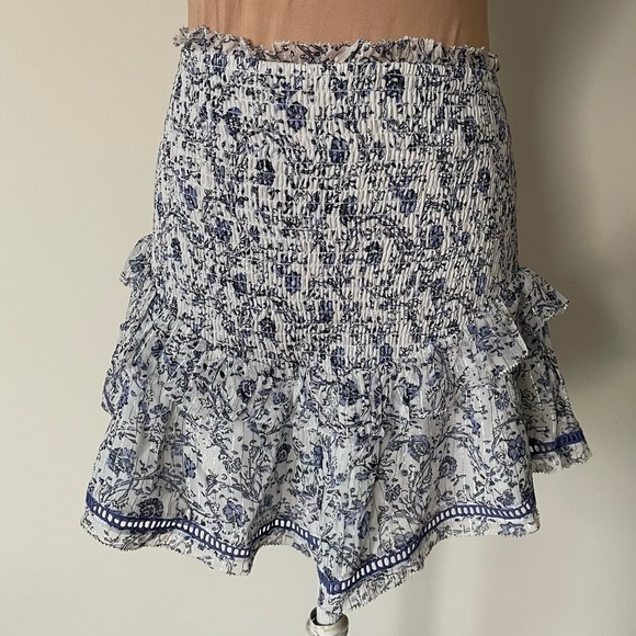 Saylor Edan Woodblock Floral Print Ruffled Smocked Mini Skirt EUC Size Small - Picture 1 of 11